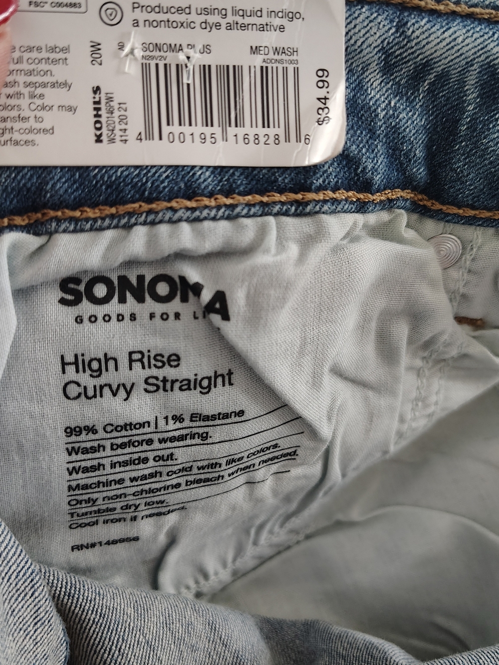 SONOMA Women's Plus Blue High-Rise Straight Jeans 20W - Picture 8 of 10